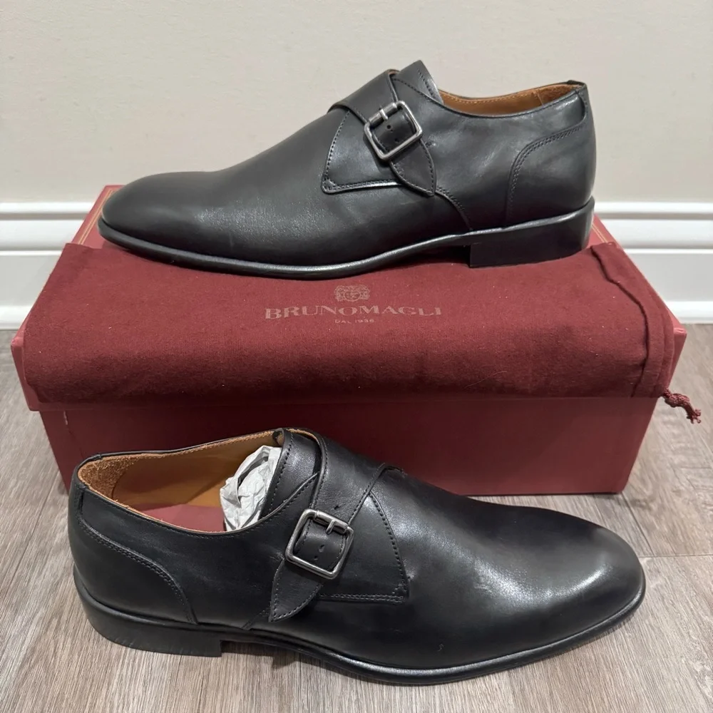 Bruno Magli Solero Classic Monk Strap Black Leather Dress Shoes
